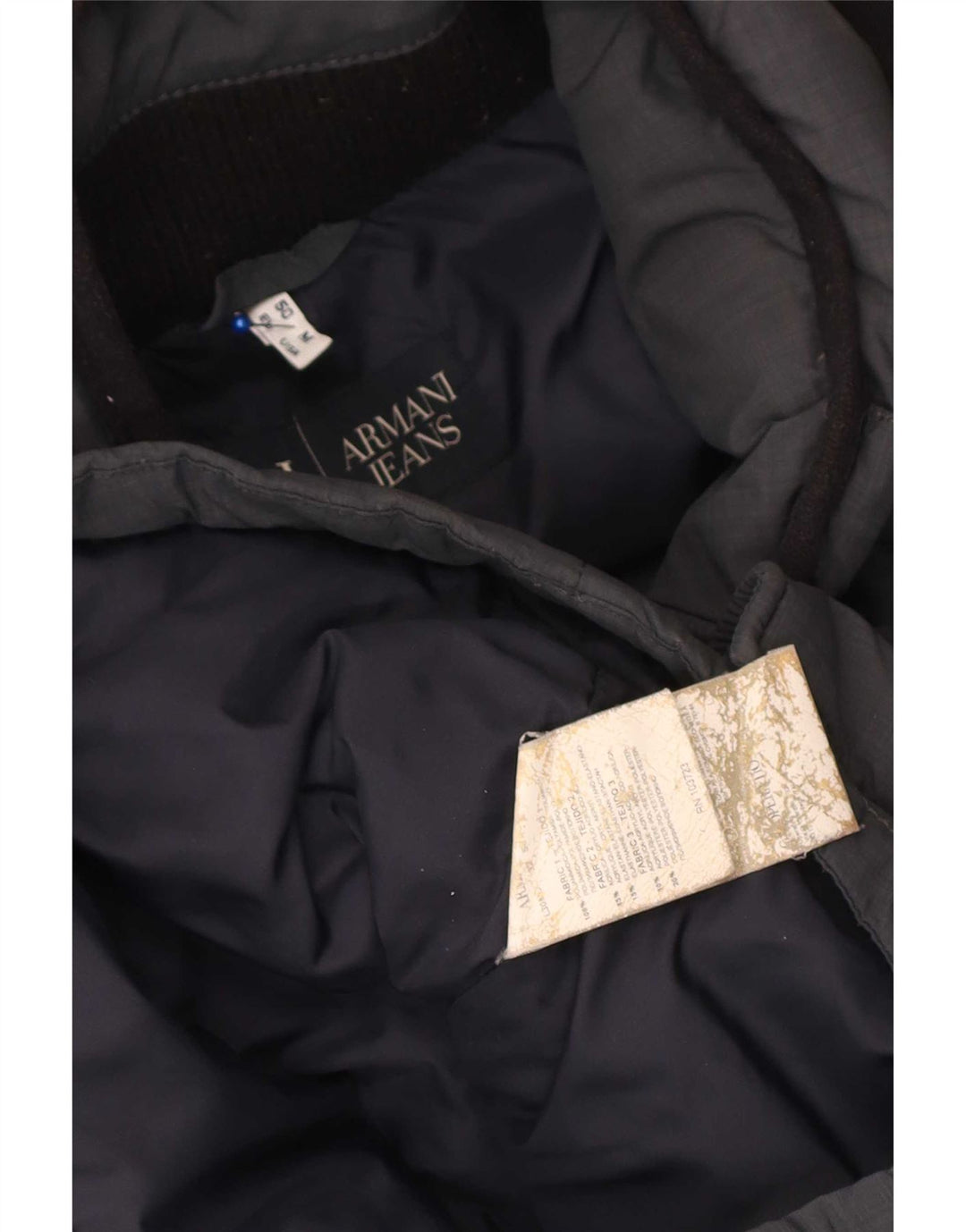 Armani Herren-Mantel mit Kapuze, gepolstert, UK 38, mittelgraues Polyamid