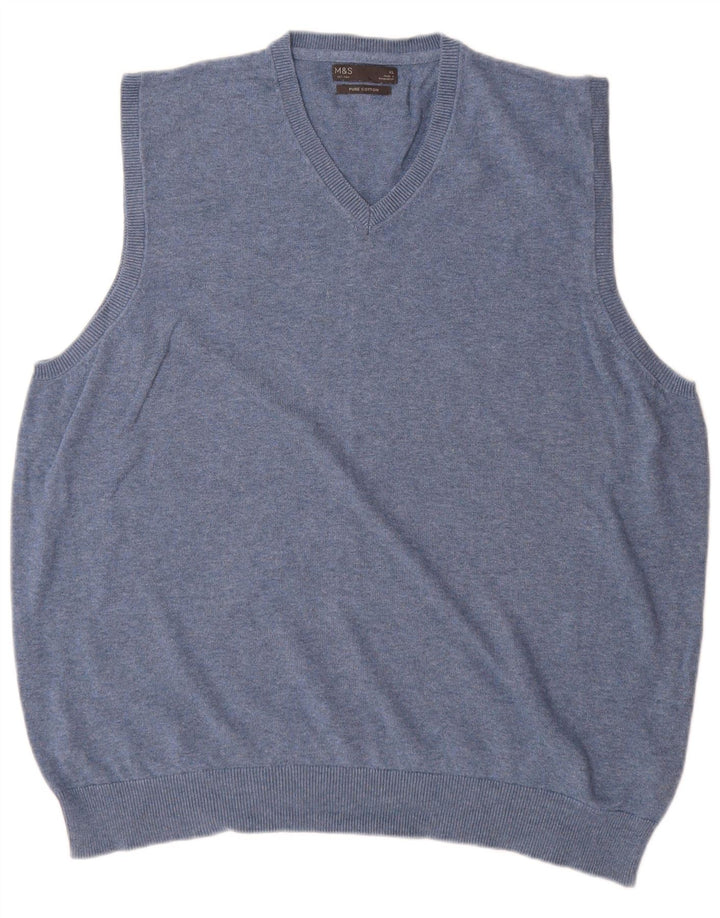 Marks & Spencer Herren Weste Tank Top XL Blau Baumwolle