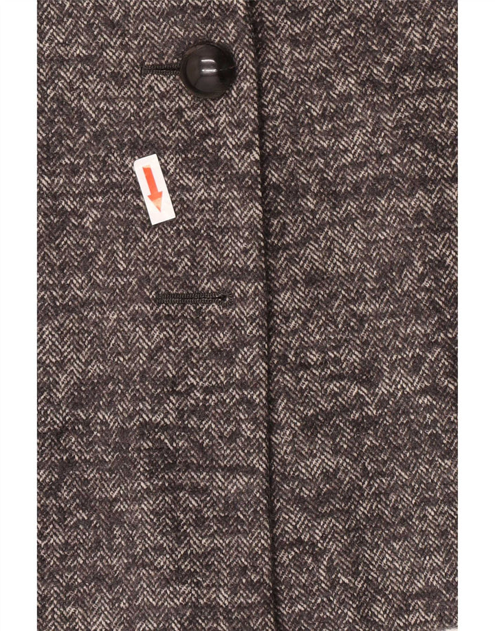 Max Mara Damen-Blazer mit 1 Knopf, UK 12, mittelgraue Wolle mit Fischgrätenmuster