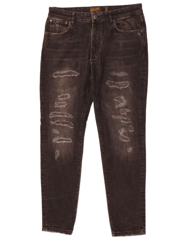 Zara Herren Distressed Slim Jeans EU 44 Large W34 L30 Schwarze Baumwolle