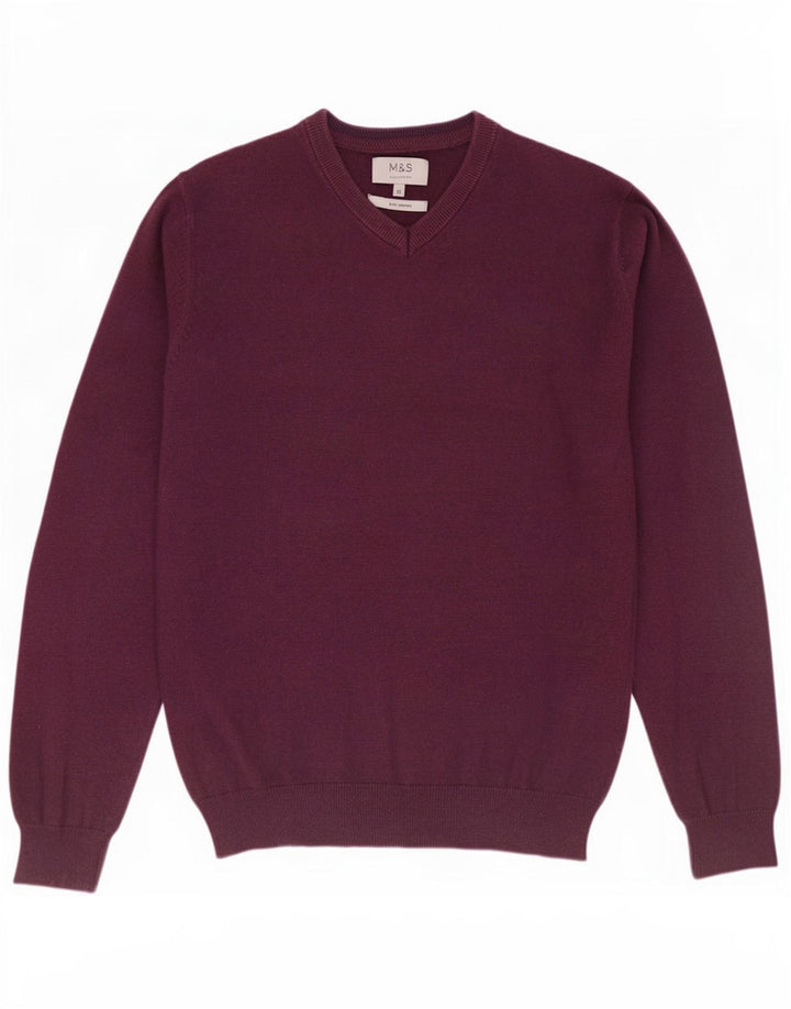 Marks & Spencer Herren-Pullover mit V-Ausschnitt, mittlere kastanienbraune Baumwolle
