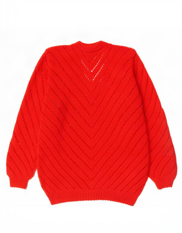 Vintage Damen-Pullover mit V-Ausschnitt vorne zum Binden, Gr. 10, klein, Rot