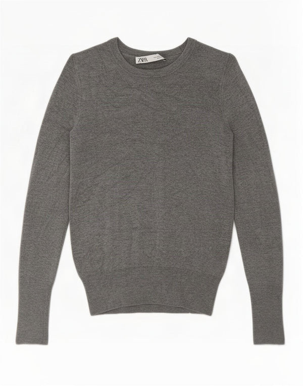 Zara Damen-Pullover mit U-Boot-Ausschnitt, Gr. 10, Größe S, graue Viskose