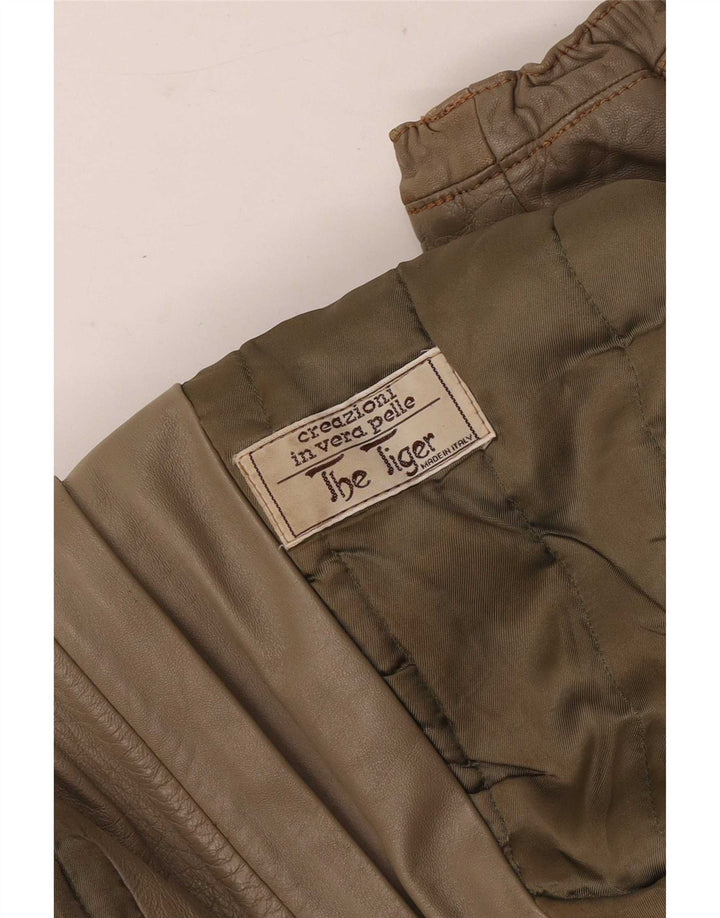 Vintage Damen Leder Racer Jacke UK 14 Medium Khaki