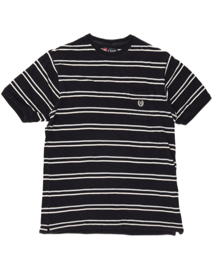 CHAPS Mens T-Shirt Top Medium Navy Blue Striped Cotton Vintage Chaps and Second-Hand Chaps from Messina Hembry 