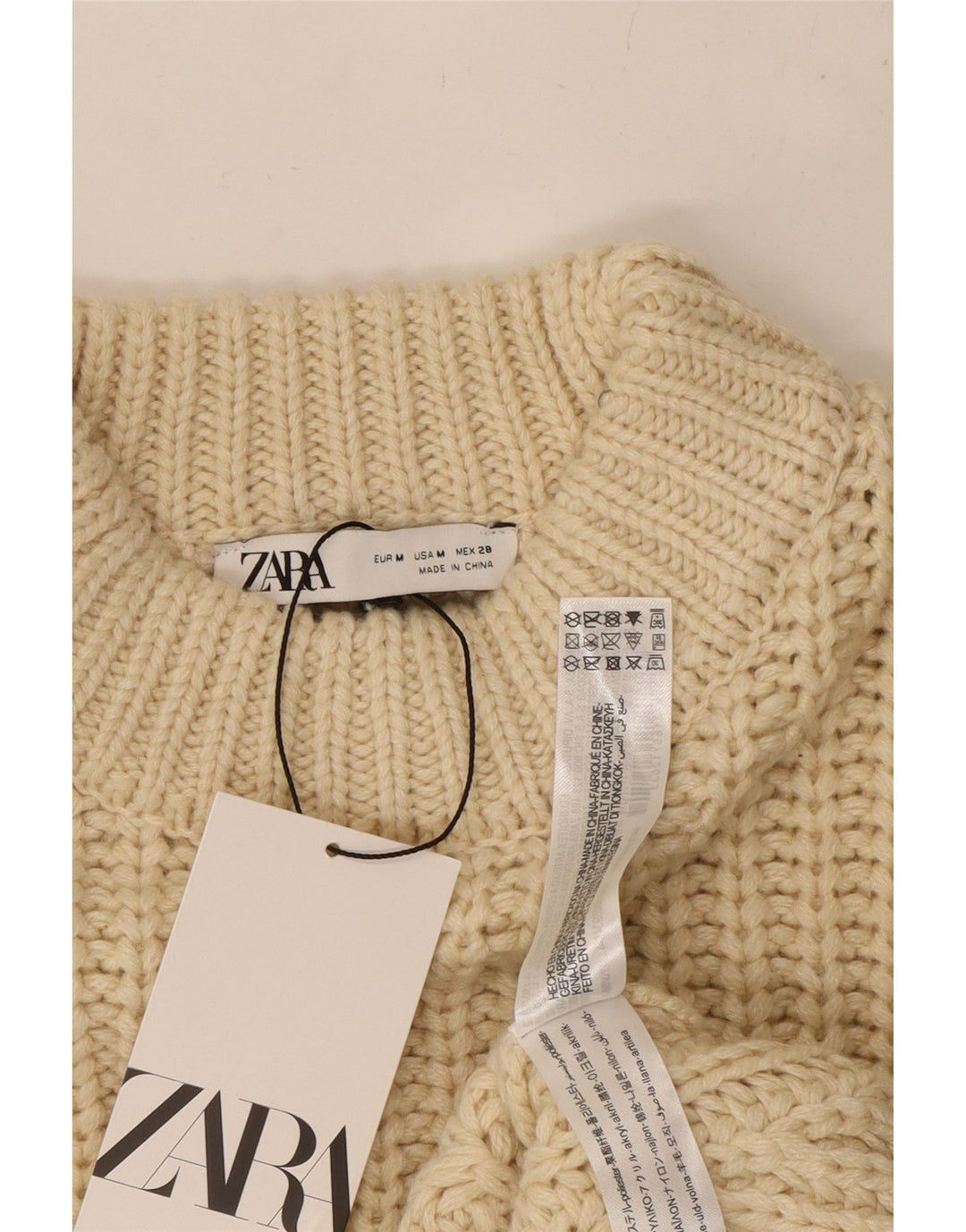 ZARA Damen Crop Rollkragenpullover Pullover UK 14 Medium Beige Polyester