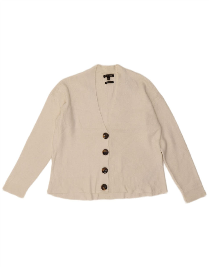 Massimo Dutti Damen Crop Cardigan Pullover UK 10 Small Weiße Viskose