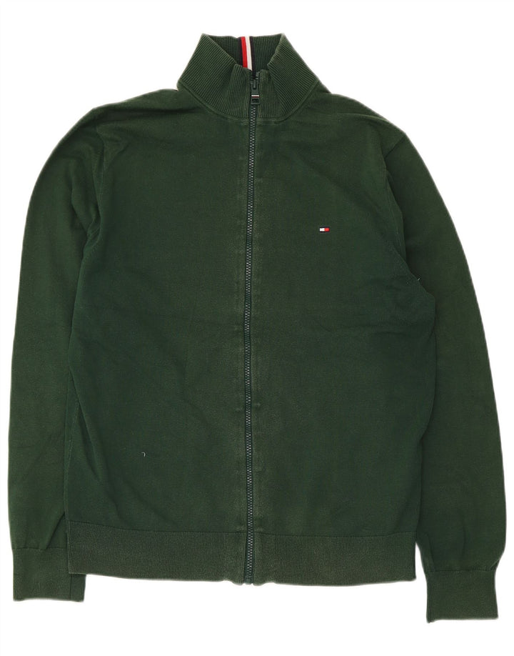 Tommy Hilfiger Herren-Cardigan mit durchgehendem Reißverschluss, mittelgrüne Baumwolle