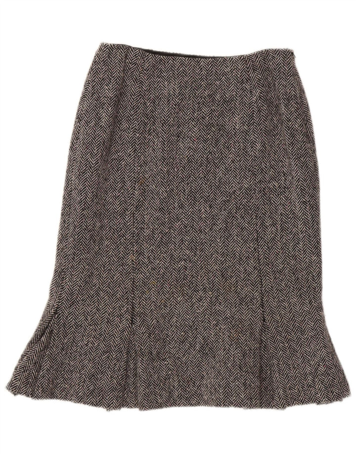 Hobbs Damen Schößchenrock UK 10 Small W26 Graue Wolle mit Fischgrätenmuster