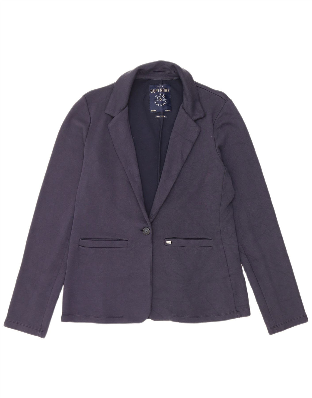 Superdry Damen-Blazer mit 1 Knopf, Größe UK 14, mittelmarineblau, Baumwolle
