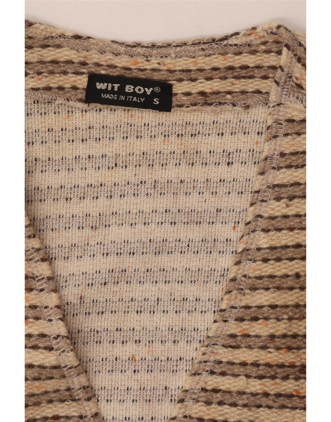 Wit Boy Herren-Strickjacke, ärmellos, klein, beige, gestreift, Wolle