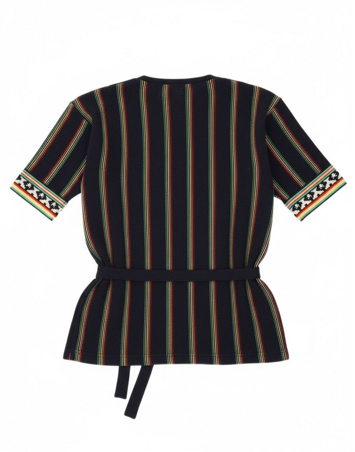 Vintage Damen V-Ausschnitt Pullover Pullover UK 12 Medium Marineblau gestreift Retro