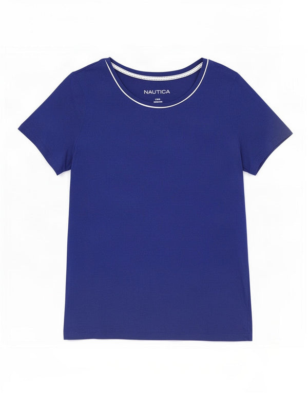 Nautica Damen T-Shirt Top UK 14 Große blaue Baumwolle