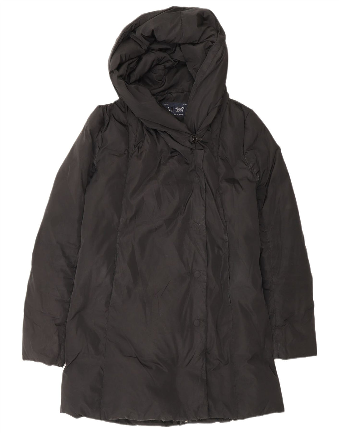 ARMANI JEANS Damen Übergroßer, gepolsterter Mantel mit Kapuze IT 38 XS Schwarzes Polyester