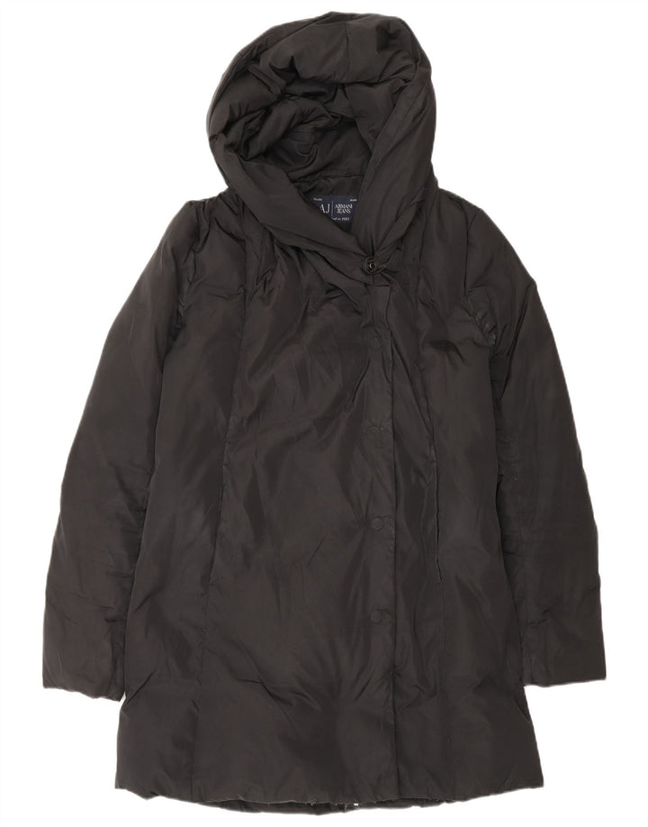 ARMANI JEANS Damen Übergroßer, gepolsterter Mantel mit Kapuze IT 38 XS Schwarzes Polyester