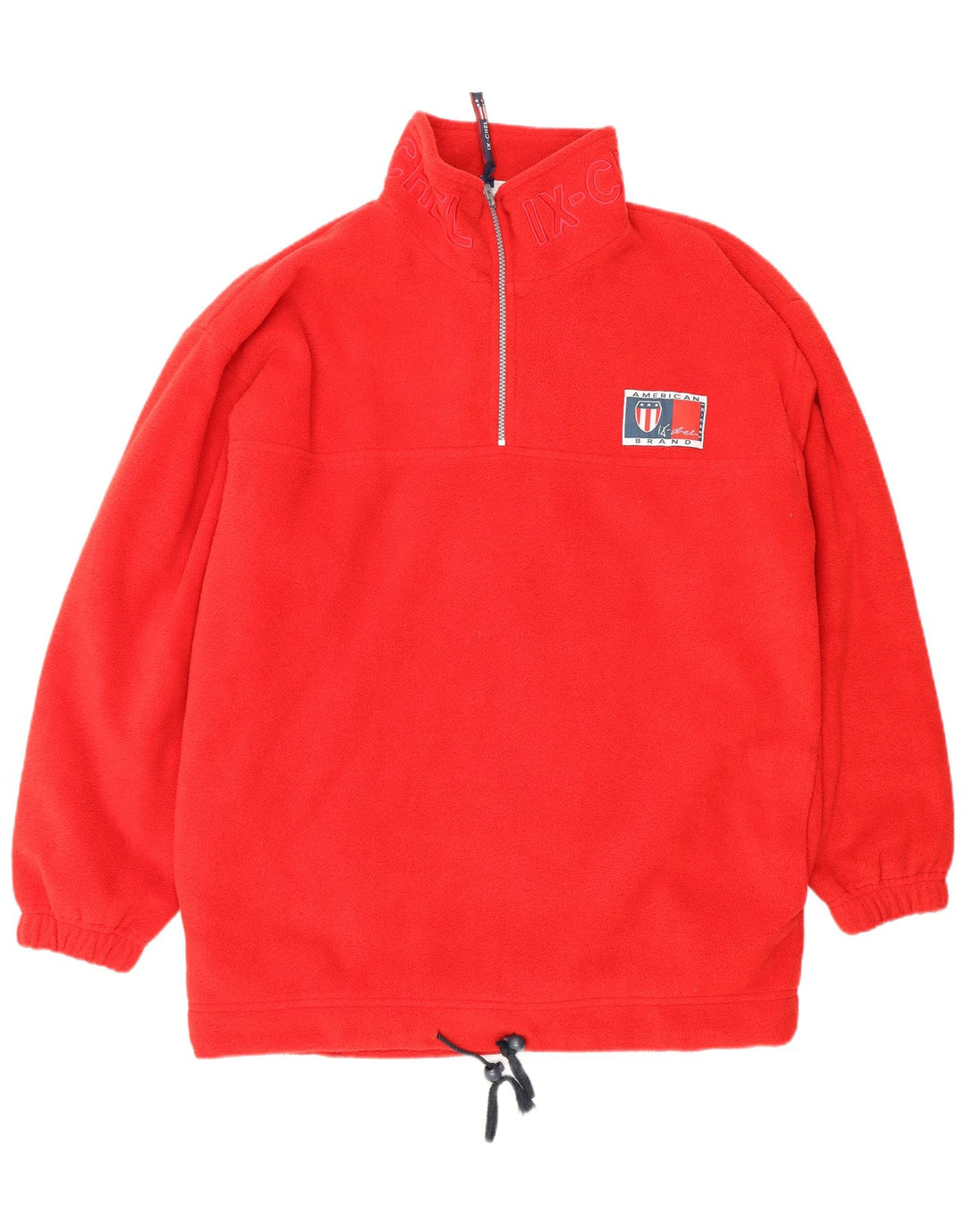 VINTAGE Herren-Fleecepullover mit lockerer Passform, grafischem Reißverschluss und Halsausschnitt, mittelrotes Polyester