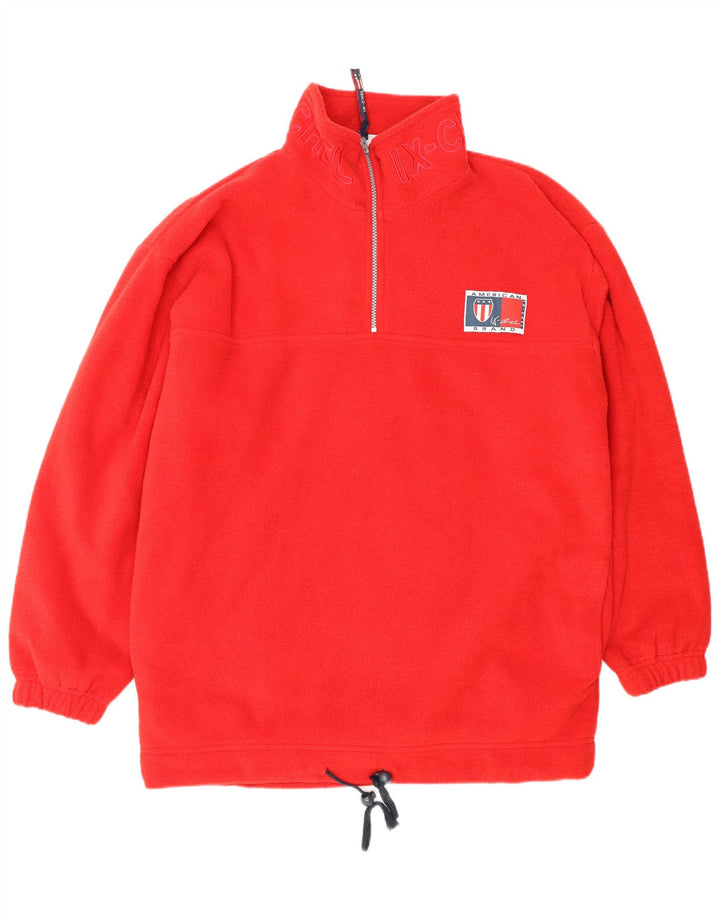 VINTAGE Herren-Fleecepullover mit lockerer Passform, grafischem Reißverschluss und Halsausschnitt, mittelrotes Polyester