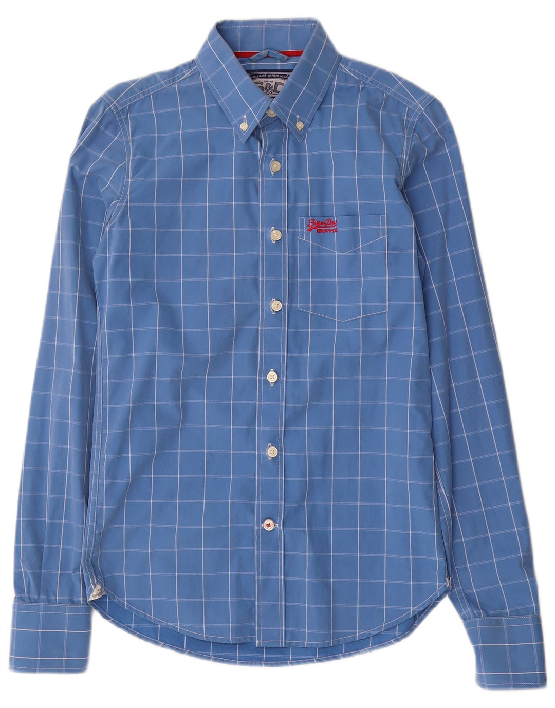 Superdry Herrenhemd aus Baumwolle, klein, blau kariert