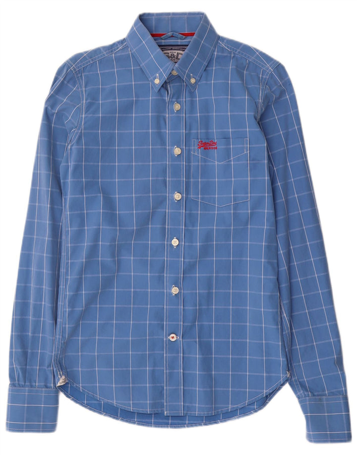 Superdry Herrenhemd aus Baumwolle, klein, blau kariert