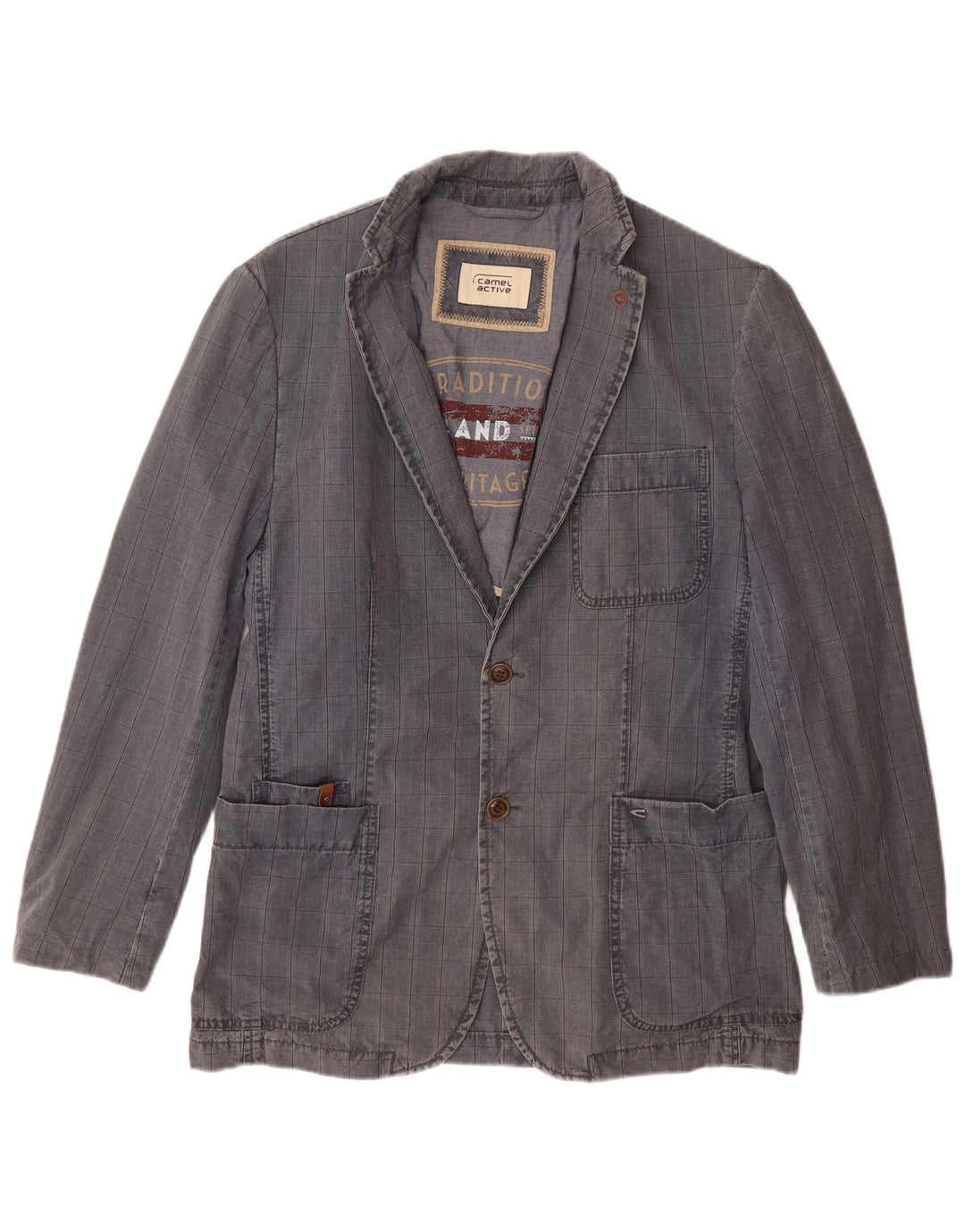 CAMEL ACTIVE Herren-Blazer mit 2 Knöpfen, IT 48, mittelblau karierte Baumwolle