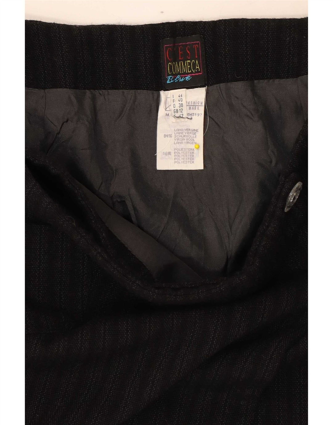 C'EST COMMECA Damen Minirock UK 12 Medium W28 Schwarz gestreifte Wolle