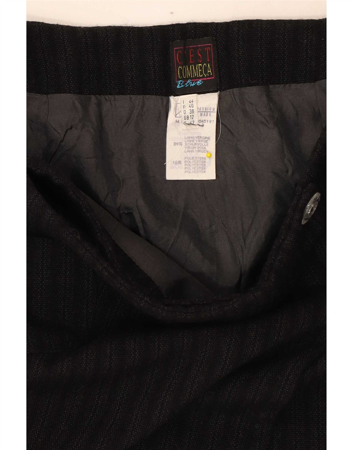C'EST COMMECA Damen Minirock UK 12 Medium W28 Schwarz gestreifte Wolle