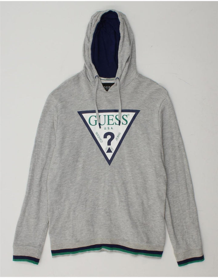 GUESS Herren-Kapuzenpullover mit Grafik, groß, graue Baumwolle