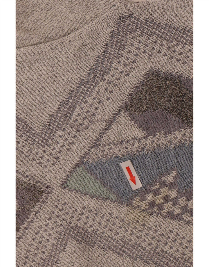Vintage Herren-Pullover mit Rundhalsausschnitt, reguläre Passform, groß, grau, Argyle/Diamant