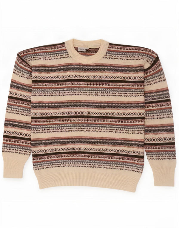 Vintage Herren Rundhalspullover Pullover Groß Off White Fair Isle