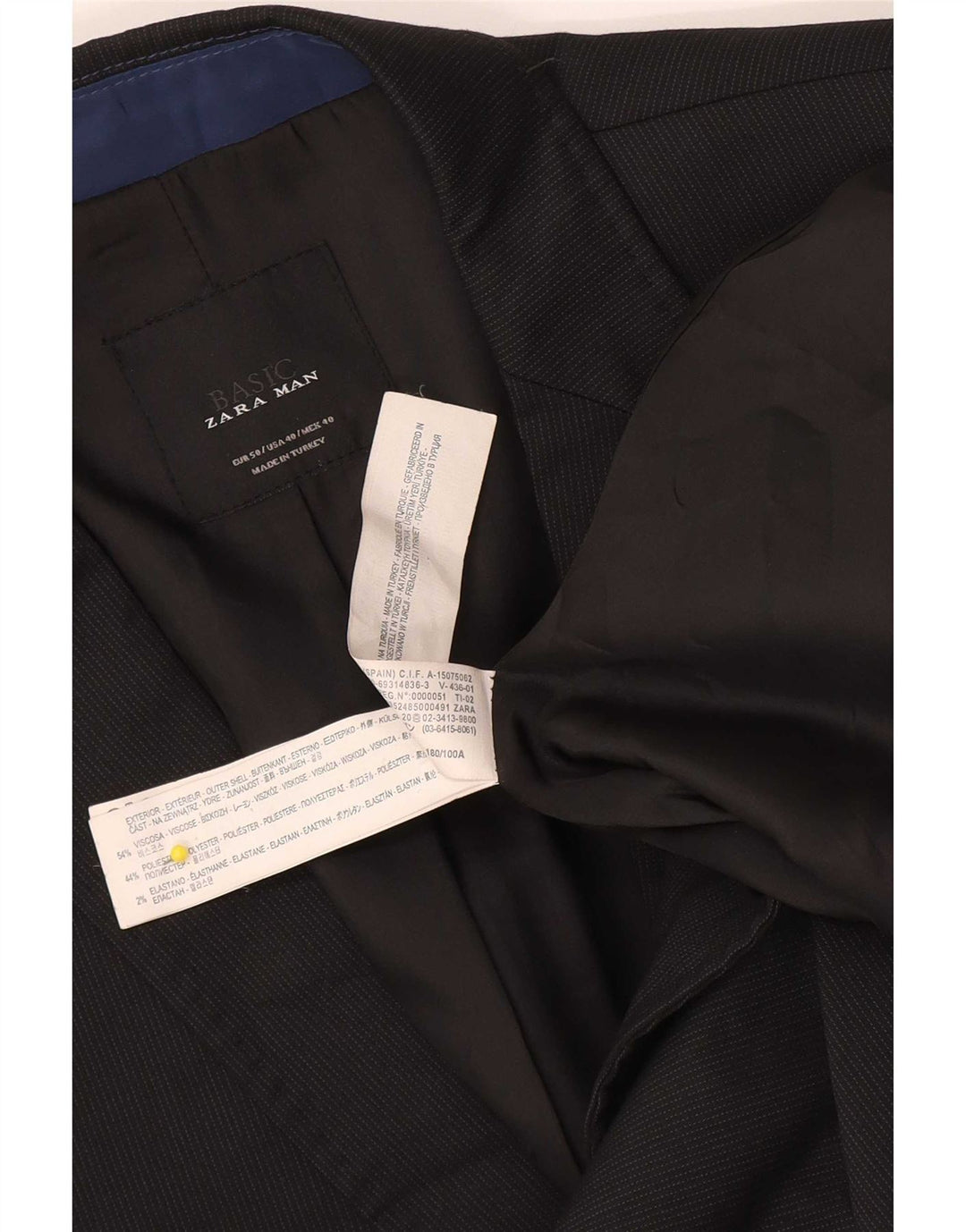 Zara Herren-Blazer mit 2 Knöpfen, EU 50, mittelschwarz, Nadelstreifen-Viskose
