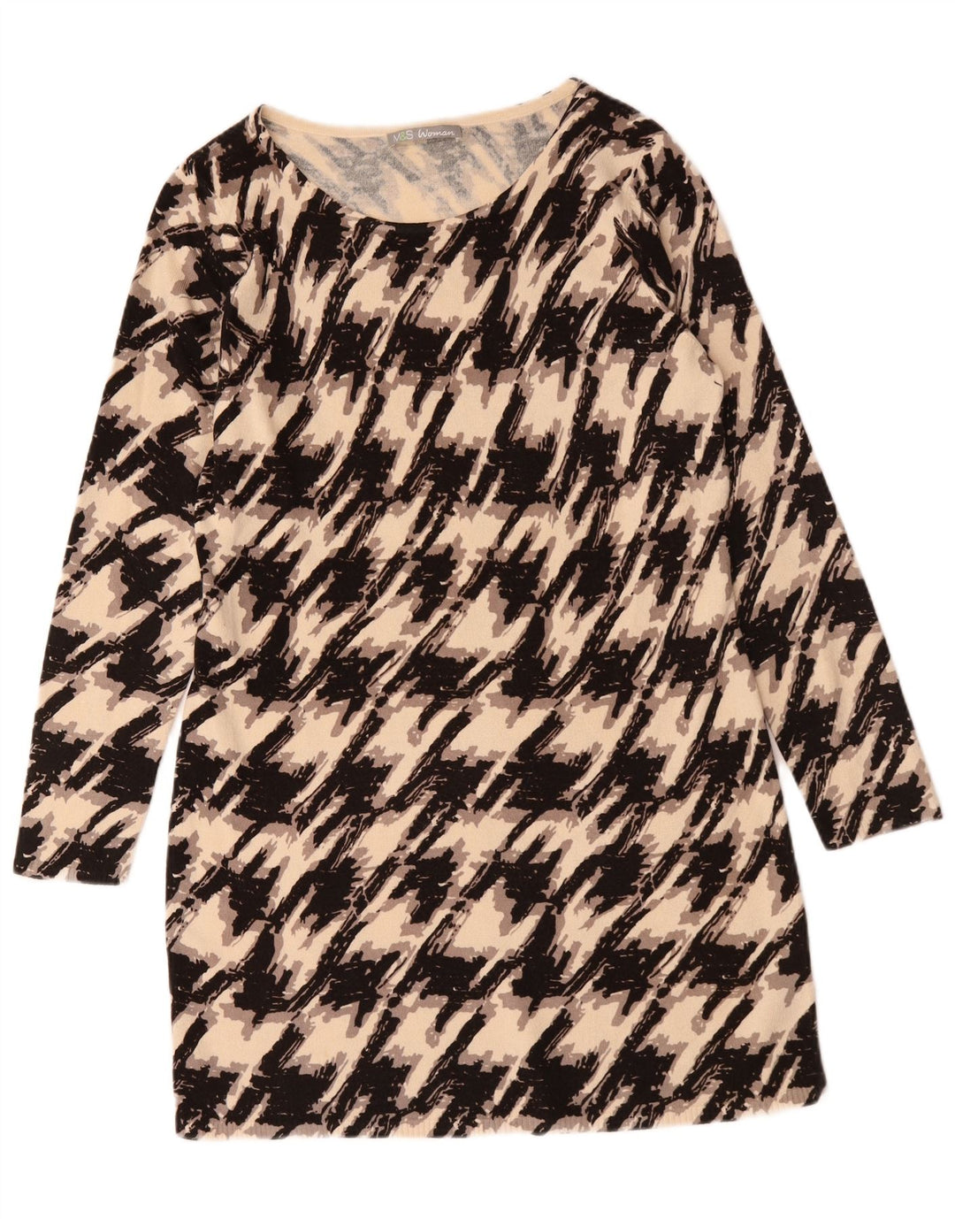 Marks & Spencer Damen Pulloverkleid UK 16 Large Schwarz Hahnentrittmuster