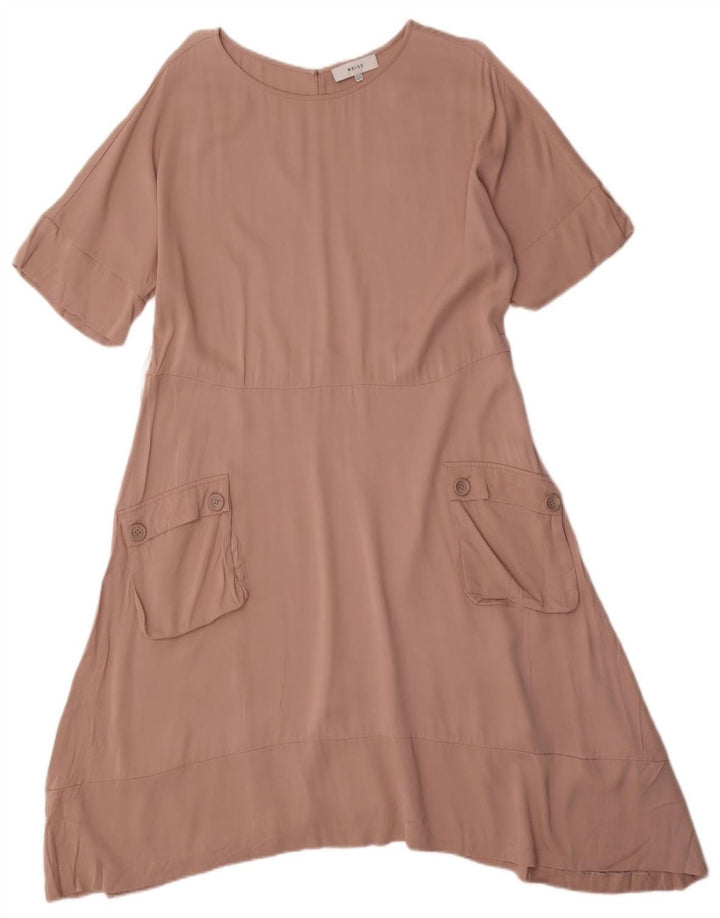 REISS Damen Asymmetrisches Kleid UK 12 Mittelrosa Viskose