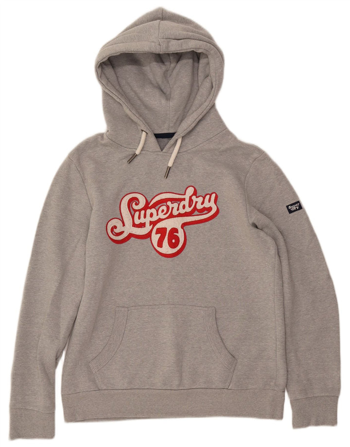 SUPERDRY Damen-Kapuzenpullover mit Grafik, UK 14, mittelgraue Baumwolle
