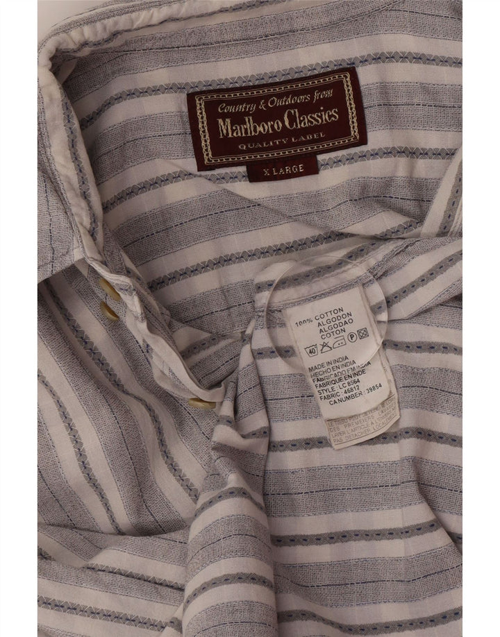 Marlboro Classics Herren Kurzarmhemd XL grau gestreift aus Baumwolle