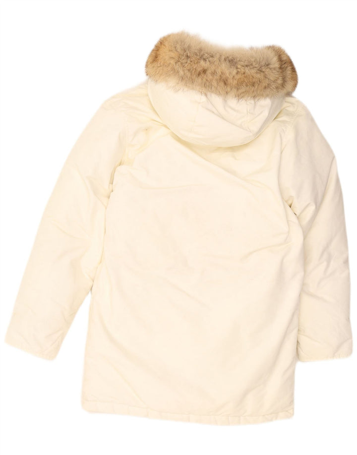 Woolrich Herren-Jacke mit Kapuze, gepolstert, UK 36, Größe S, weißes Nylon