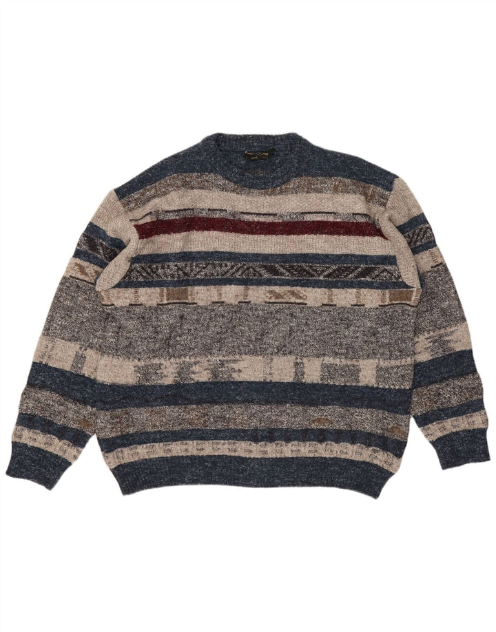 Vintage Herren Pullover mit Rundhalsausschnitt, groß, mehrfarbig gestreift