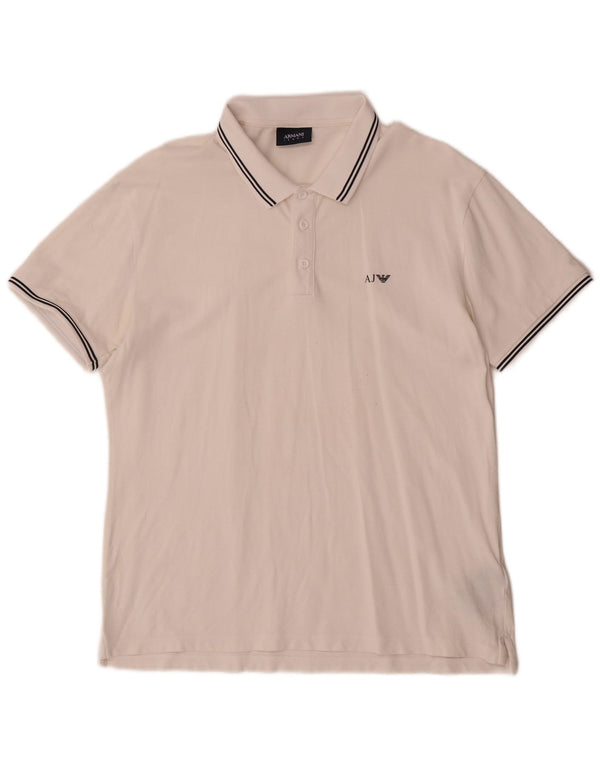 Armani Jeans Mens Polo Shirt XL White Striped Cotton