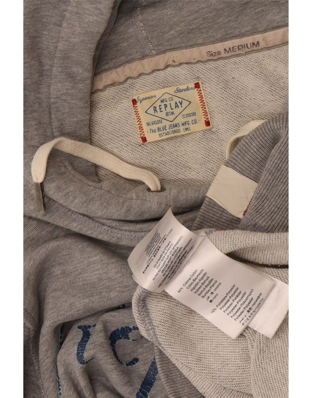 Replay Herren-Kapuzenpullover mit Grafik, mittelgraue Baumwolle