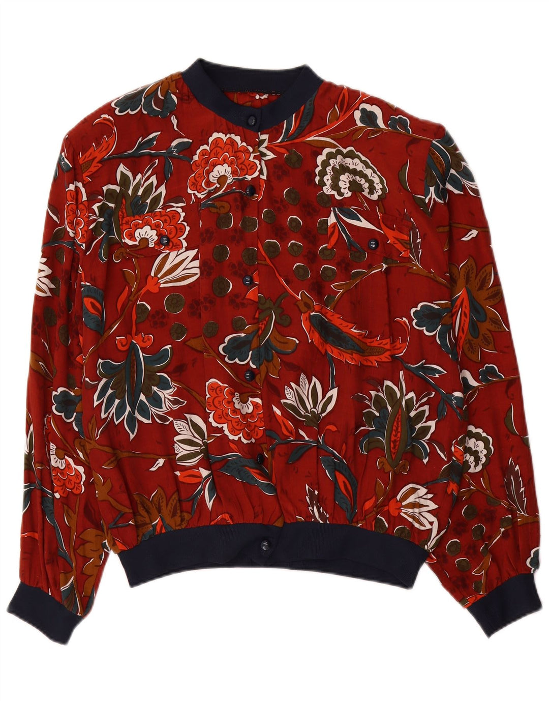 VINTAGE Damen Hemdbluse UK 18 XL Rot geblümte Viskose