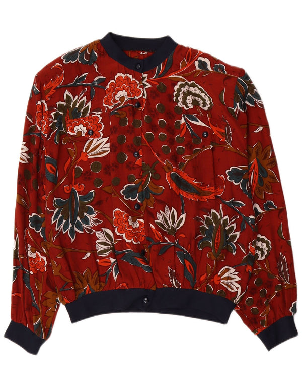 VINTAGE Damen Hemdbluse UK 18 XL Rot geblümte Viskose