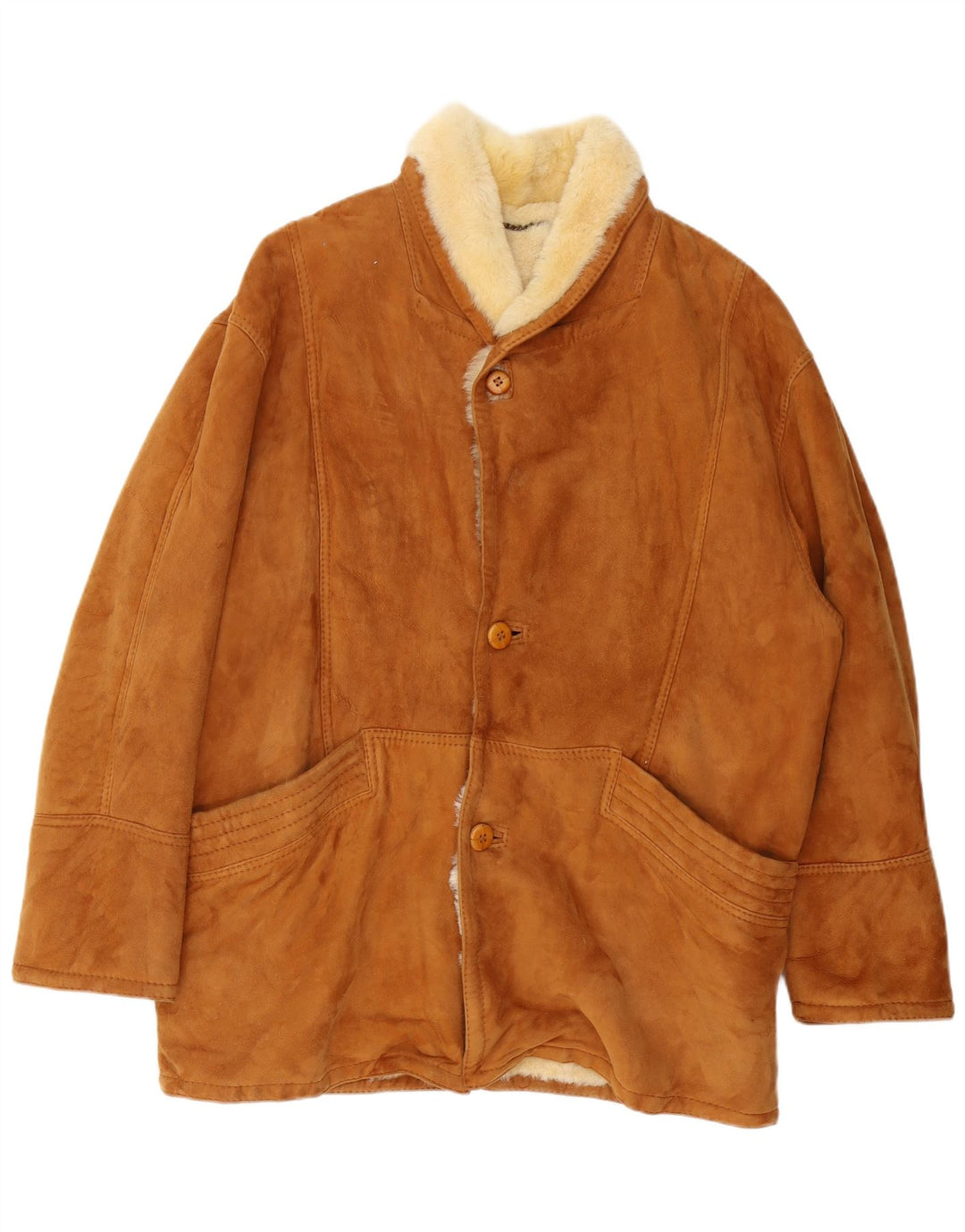 Vintage Herren Shearling Jacke IT 52 XL Braun Shearling