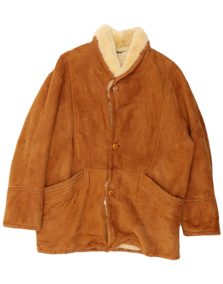 Vintage Herren Shearling Jacke IT 52 XL Braun Shearling