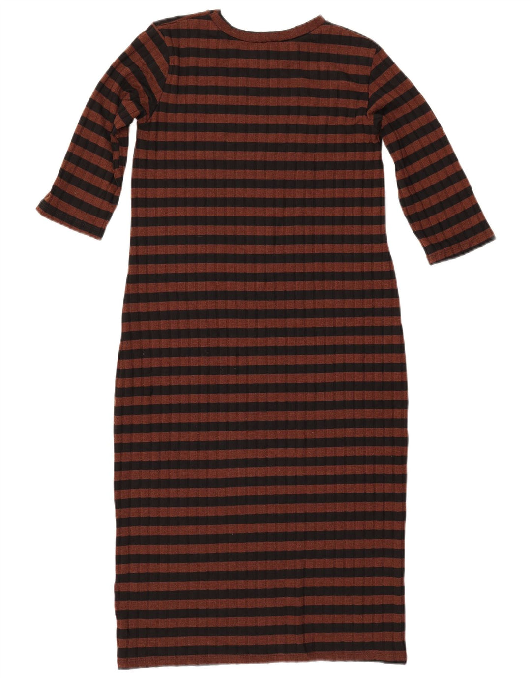 ZARA Damen figurbetontes Kleid mit 3/4-Ärmeln, Größe S, braun, gestreift, Polyester