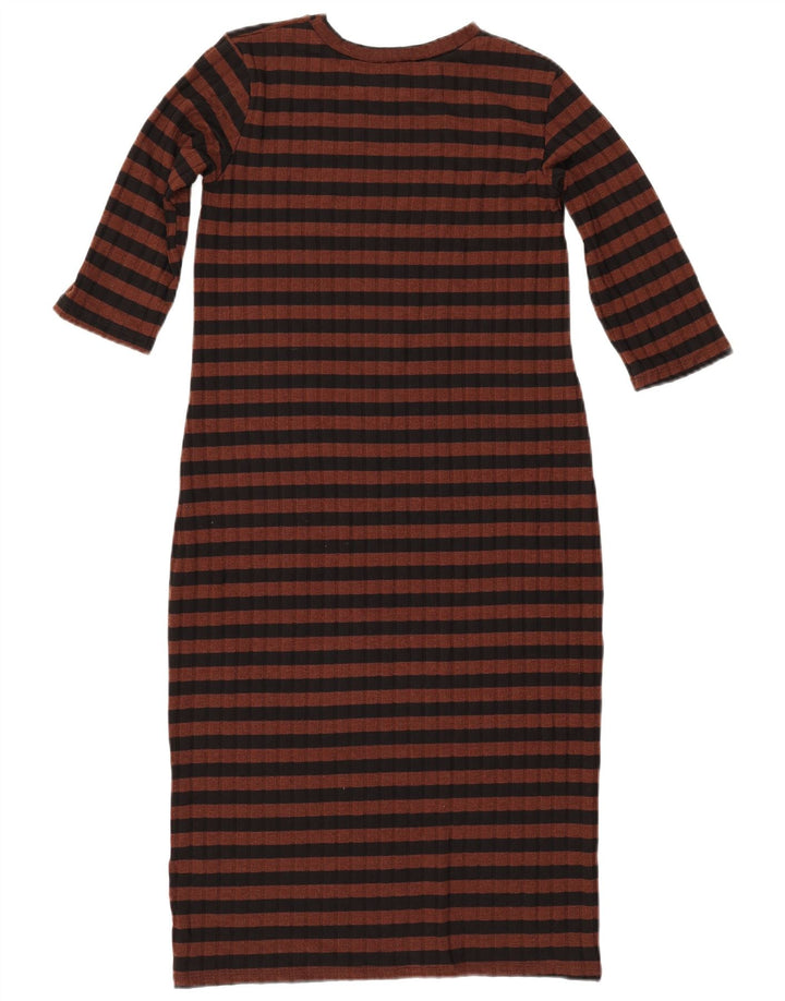 ZARA Damen figurbetontes Kleid mit 3/4-Ärmeln, Größe S, braun, gestreift, Polyester
