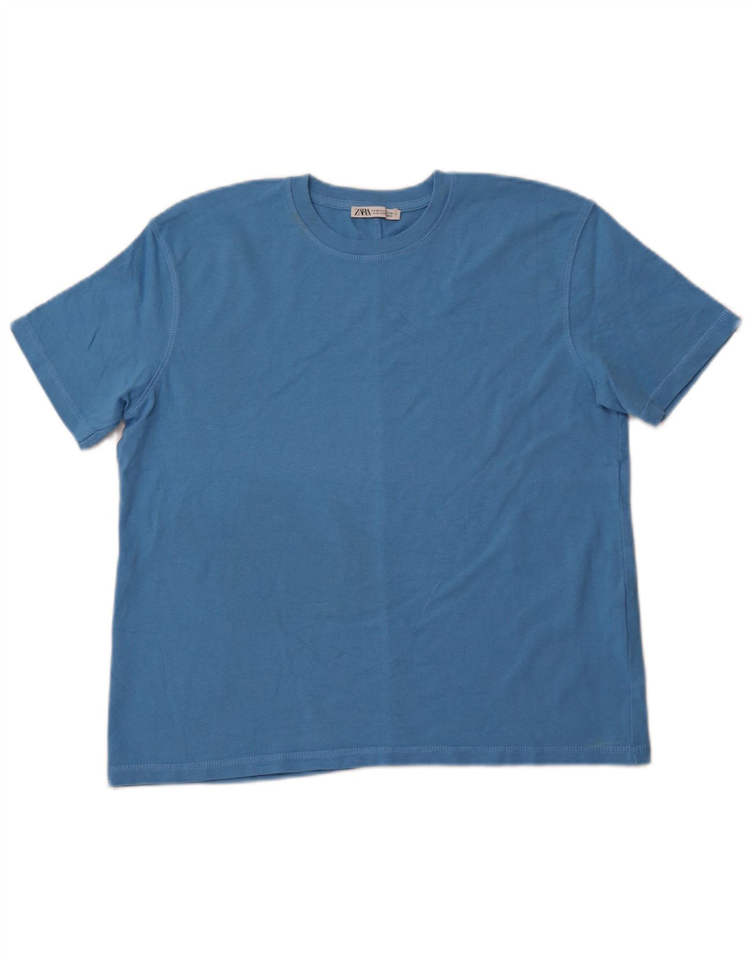 ZARA Damen T-Shirt Top UK 14 Mittelblaue Baumwolle