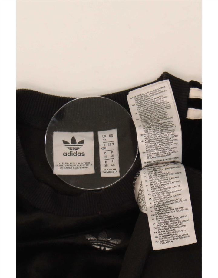 Adidas Damen Velour Top Langarm UK 12 Medium Schwarz Polyester
