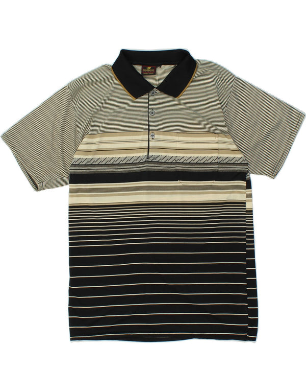 VINTAGE Mens Polo Shirt Medium Grey Striped Polyester