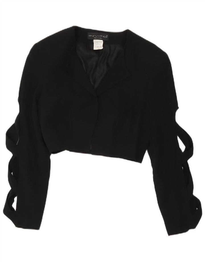 Vintage Damen Bolero Jacke IT 44 Medium Schwarz Acetat