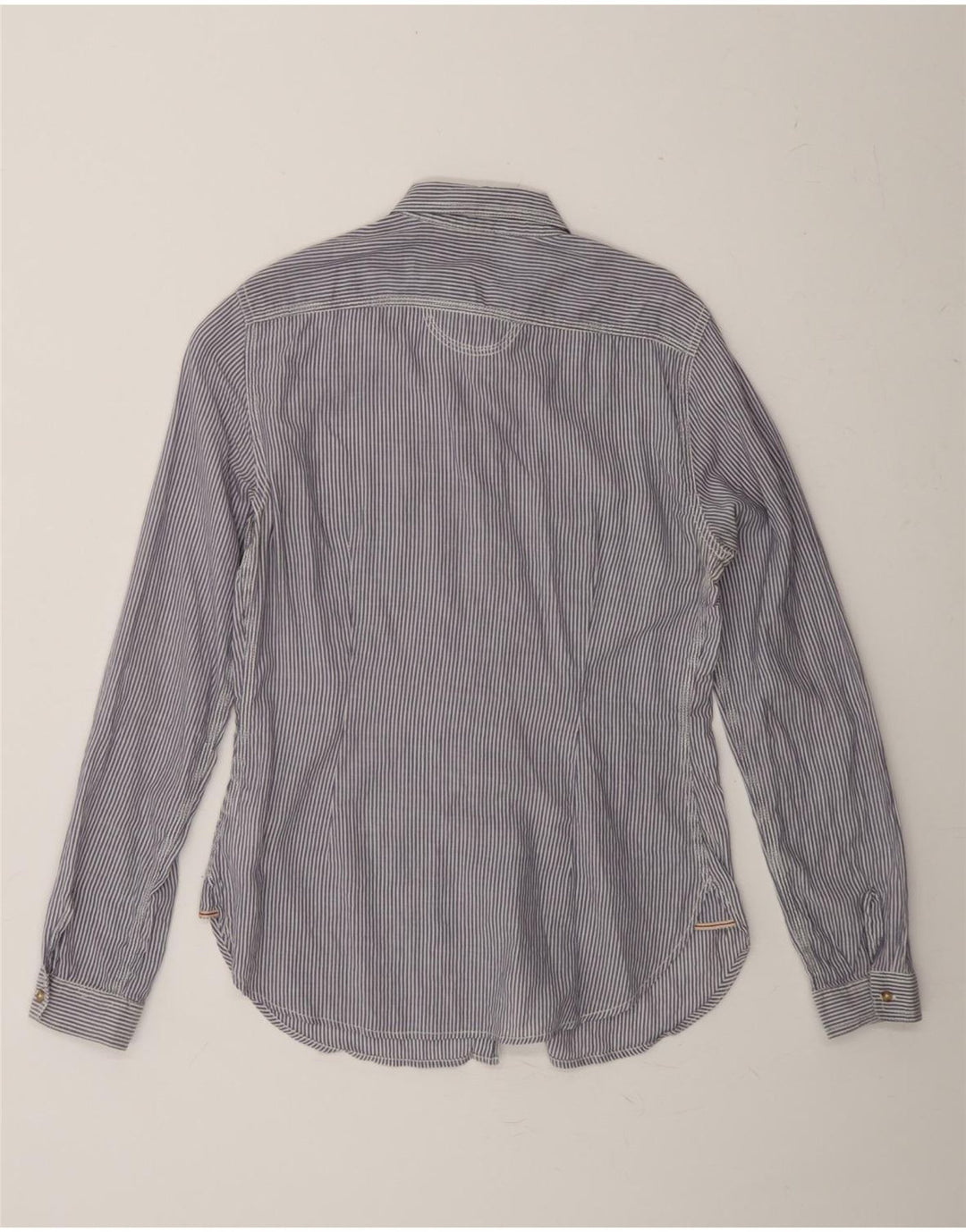 MASSIMO DUTTI Womens Shirt UK 12 Medium Blue Striped Cotton Vintage Massimo Dutti and Second-Hand Massimo Dutti from Messina Hembry 