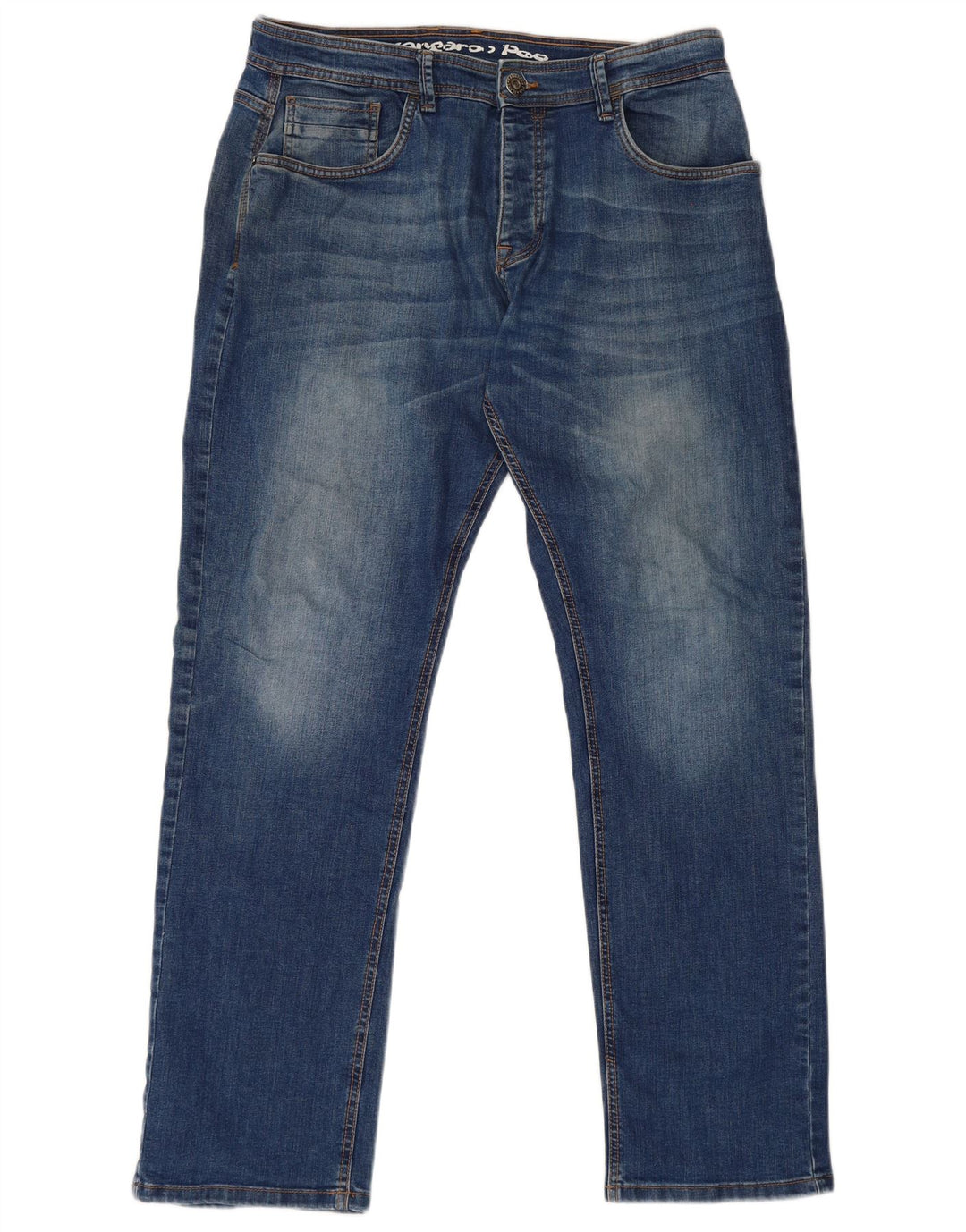 Kangaroo Poo Herren Straight Jeans W36 L32 Blaue Baumwolle